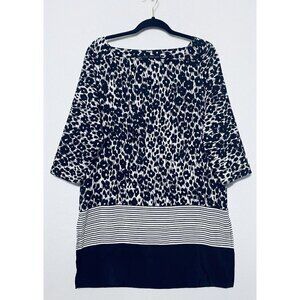 Zara Tunic Top Womens Large Black White Floral 3/4 Sleeves Side Slits Boho